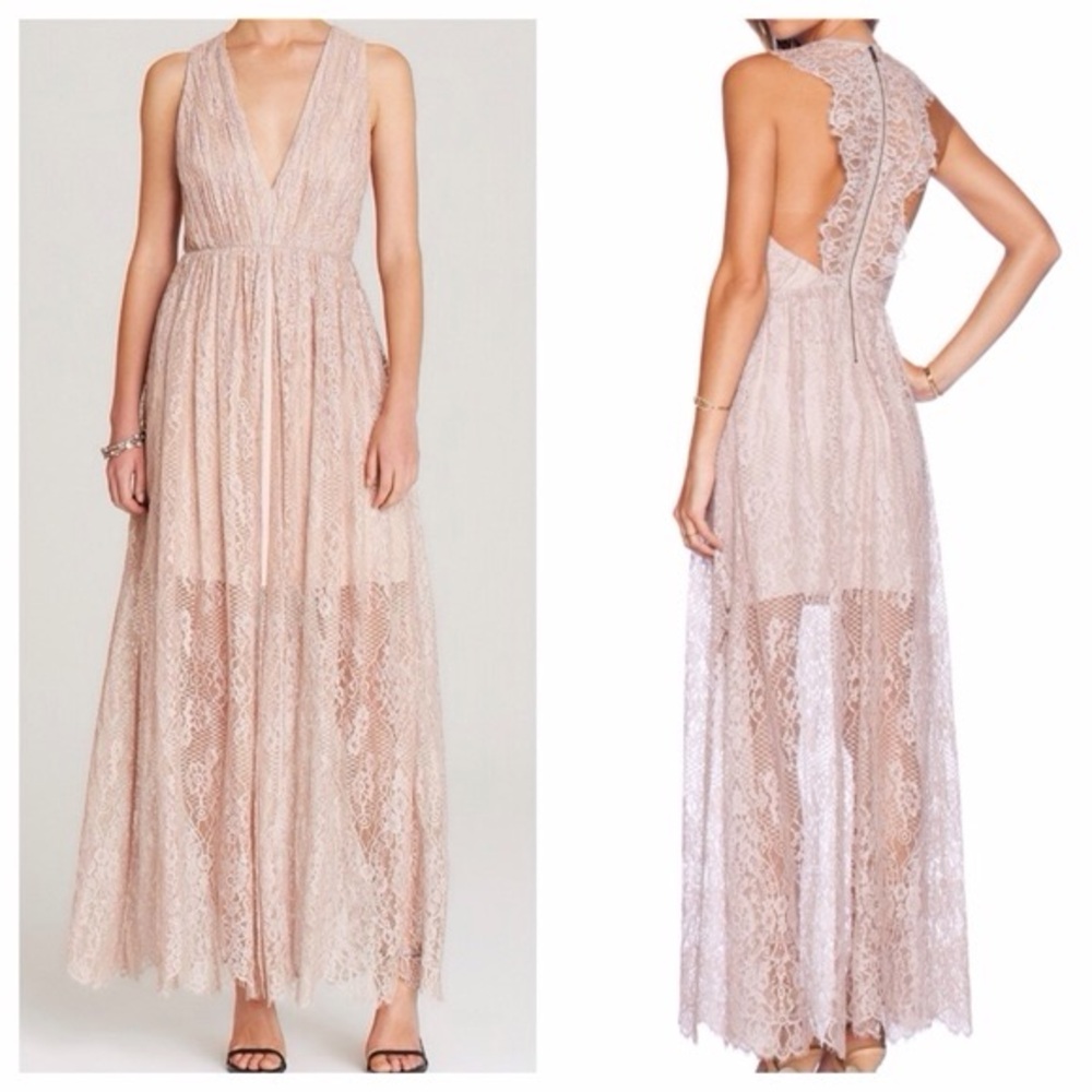 Alice & Olivia Julissa Blush Pink Floral Lace Sheer Maxi Dress 2‎ Wedding Guest
